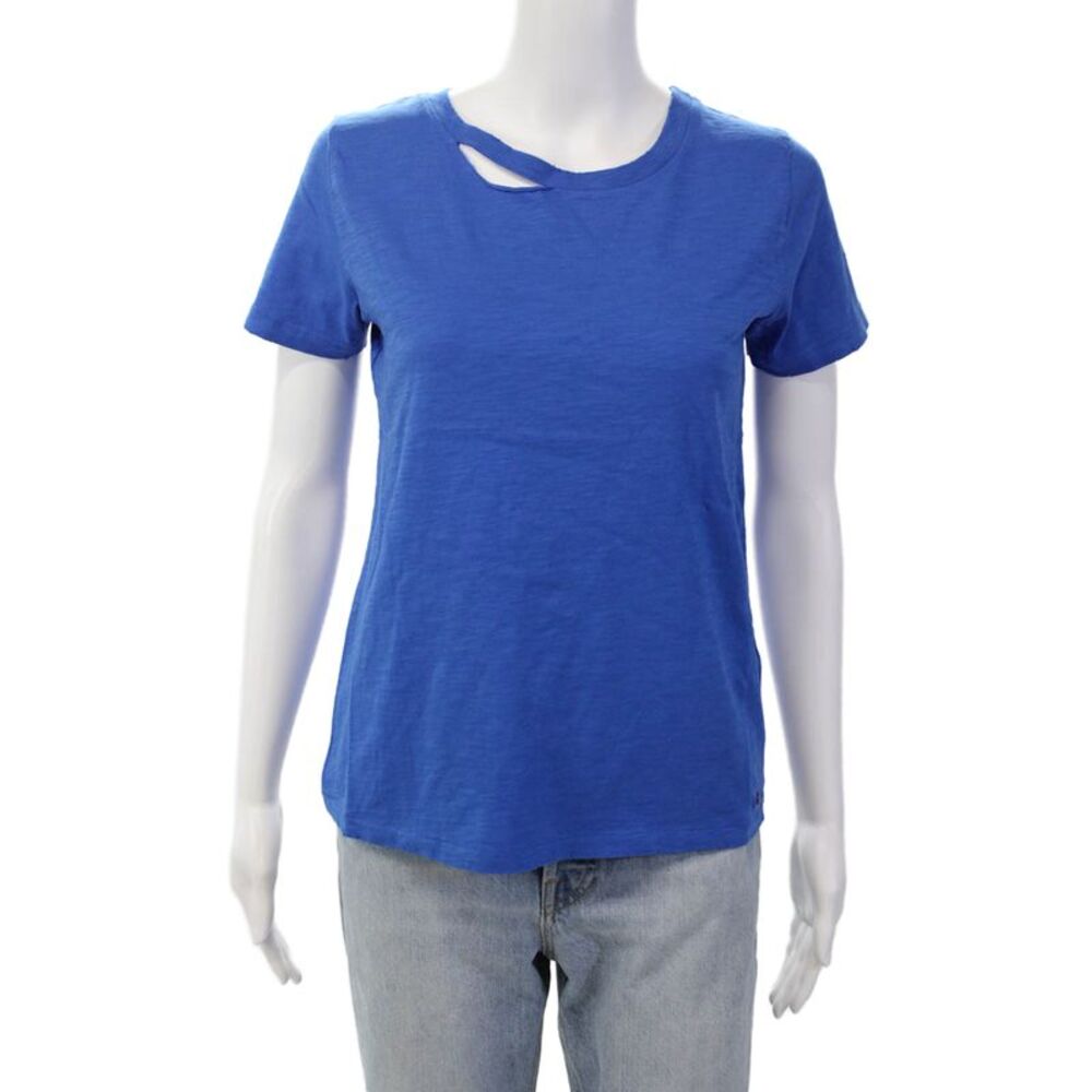 Philanthropy Womens Cotton Distressed Short Sleeve T-Shirt Top Blue Size XS